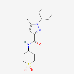 molecular formula C15H25N3O3S B7641745 N-(1,1-dioxothian-4-yl)-5-methyl-1-pentan-3-ylpyrazole-3-carboxamide 