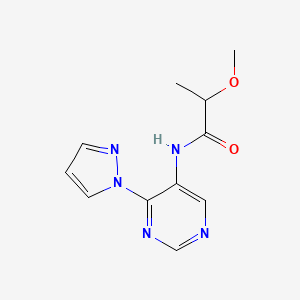 molecular formula C11H13N5O2 B7641767 2-methoxy-N-(4-pyrazol-1-ylpyrimidin-5-yl)propanamide 