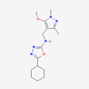 molecular formula C15H23N5O2 B7641773 5-cyclohexyl-N-[(5-methoxy-1,3-dimethylpyrazol-4-yl)methyl]-1,3,4-oxadiazol-2-amine 