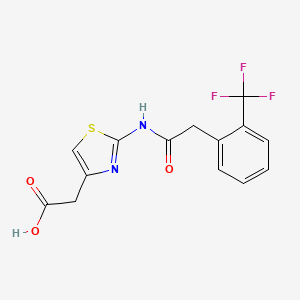 molecular formula C14H11F3N2O3S B7641815 2-[2-[[2-[2-(Trifluoromethyl)phenyl]acetyl]amino]-1,3-thiazol-4-yl]acetic acid 