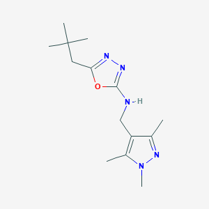 molecular formula C14H23N5O B7641817 5-(2,2-dimethylpropyl)-N-[(1,3,5-trimethylpyrazol-4-yl)methyl]-1,3,4-oxadiazol-2-amine 