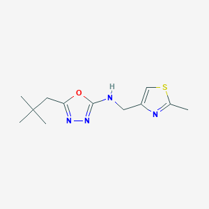 molecular formula C12H18N4OS B7641836 5-(2,2-dimethylpropyl)-N-[(2-methyl-1,3-thiazol-4-yl)methyl]-1,3,4-oxadiazol-2-amine 