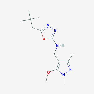 molecular formula C14H23N5O2 B7641846 5-(2,2-dimethylpropyl)-N-[(5-methoxy-1,3-dimethylpyrazol-4-yl)methyl]-1,3,4-oxadiazol-2-amine 