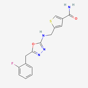 molecular formula C15H13FN4O2S B7641874 5-[[[5-[(2-Fluorophenyl)methyl]-1,3,4-oxadiazol-2-yl]amino]methyl]thiophene-3-carboxamide 