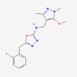 5-[(2-fluorophenyl)methyl]-N-[(5-methoxy-1,3-dimethylpyrazol-4-yl)methyl]-1,3,4-oxadiazol-2-amine