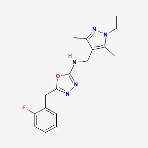 N-[(1-ethyl-3,5-dimethylpyrazol-4-yl)methyl]-5-[(2-fluorophenyl)methyl]-1,3,4-oxadiazol-2-amine