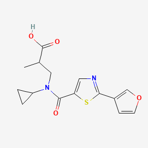 molecular formula C15H16N2O4S B7642066 3-[Cyclopropyl-[2-(furan-3-yl)-1,3-thiazole-5-carbonyl]amino]-2-methylpropanoic acid 