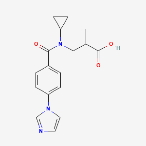 molecular formula C17H19N3O3 B7642074 3-[Cyclopropyl-(4-imidazol-1-ylbenzoyl)amino]-2-methylpropanoic acid 