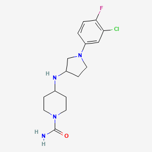 molecular formula C16H22ClFN4O B7642298 4-[[1-(3-Chloro-4-fluorophenyl)pyrrolidin-3-yl]amino]piperidine-1-carboxamide 