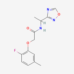 molecular formula C13H14FN3O3 B7642455 2-(2-fluoro-5-methylphenoxy)-N-[1-(1,2,4-oxadiazol-3-yl)ethyl]acetamide 