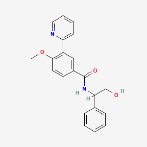 molecular formula C21H20N2O3 B7642572 N-(2-hydroxy-1-phenylethyl)-4-methoxy-3-pyridin-2-ylbenzamide 