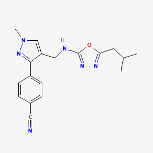 molecular formula C18H20N6O B7642613 4-[1-Methyl-4-[[[5-(2-methylpropyl)-1,3,4-oxadiazol-2-yl]amino]methyl]pyrazol-3-yl]benzonitrile 