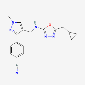 molecular formula C18H18N6O B7642644 4-[4-[[[5-(Cyclopropylmethyl)-1,3,4-oxadiazol-2-yl]amino]methyl]-1-methylpyrazol-3-yl]benzonitrile 