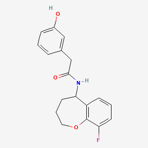 molecular formula C18H18FNO3 B7642730 N-(9-fluoro-2,3,4,5-tetrahydro-1-benzoxepin-5-yl)-2-(3-hydroxyphenyl)acetamide 