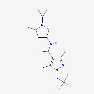 molecular formula C17H27F3N4 B7642731 1-cyclopropyl-N-[1-[3,5-dimethyl-1-(2,2,2-trifluoroethyl)pyrazol-4-yl]ethyl]-5-methylpyrrolidin-3-amine 