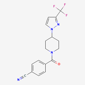 molecular formula C17H15F3N4O B7642858 4-[4-[3-(Trifluoromethyl)pyrazol-1-yl]piperidine-1-carbonyl]benzonitrile 