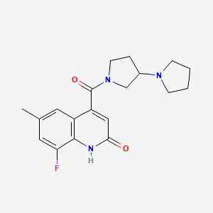 molecular formula C19H22FN3O2 B7642866 8-fluoro-6-methyl-4-(3-pyrrolidin-1-ylpyrrolidine-1-carbonyl)-1H-quinolin-2-one 