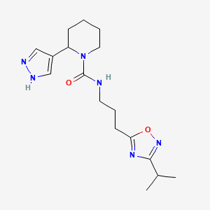 molecular formula C17H26N6O2 B7643032 N-[3-(3-propan-2-yl-1,2,4-oxadiazol-5-yl)propyl]-2-(1H-pyrazol-4-yl)piperidine-1-carboxamide 