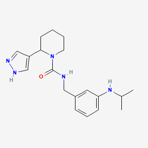 molecular formula C19H27N5O B7643057 N-[[3-(propan-2-ylamino)phenyl]methyl]-2-(1H-pyrazol-4-yl)piperidine-1-carboxamide 