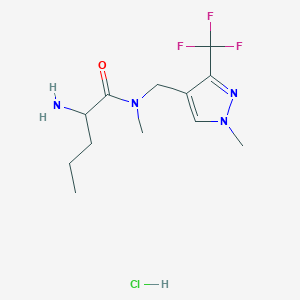 molecular formula C12H20ClF3N4O B7643138 2-amino-N-methyl-N-[[1-methyl-3-(trifluoromethyl)pyrazol-4-yl]methyl]pentanamide;hydrochloride 