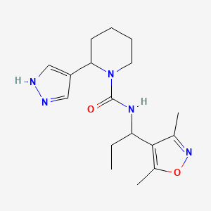 molecular formula C17H25N5O2 B7643171 N-[1-(3,5-dimethyl-1,2-oxazol-4-yl)propyl]-2-(1H-pyrazol-4-yl)piperidine-1-carboxamide 