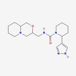 molecular formula C18H29N5O2 B7643181 N-(1,3,4,6,7,8,9,9a-octahydropyrido[2,1-c][1,4]oxazin-3-ylmethyl)-2-(1H-pyrazol-4-yl)piperidine-1-carboxamide 