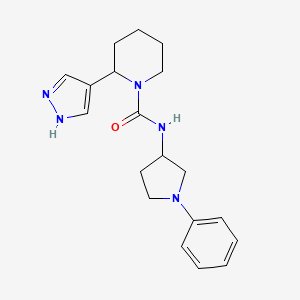 molecular formula C19H25N5O B7643195 N-(1-phenylpyrrolidin-3-yl)-2-(1H-pyrazol-4-yl)piperidine-1-carboxamide 