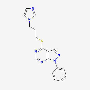 molecular formula C17H16N6S B7643413 4-(3-Imidazol-1-ylpropylsulfanyl)-1-phenylpyrazolo[3,4-d]pyrimidine 