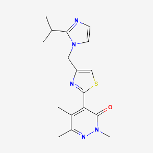 molecular formula C17H21N5OS B7643417 2,5,6-Trimethyl-4-[4-[(2-propan-2-ylimidazol-1-yl)methyl]-1,3-thiazol-2-yl]pyridazin-3-one 