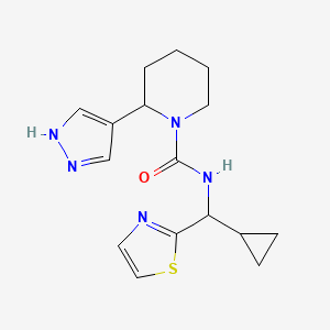 molecular formula C16H21N5OS B7643489 N-[cyclopropyl(1,3-thiazol-2-yl)methyl]-2-(1H-pyrazol-4-yl)piperidine-1-carboxamide 