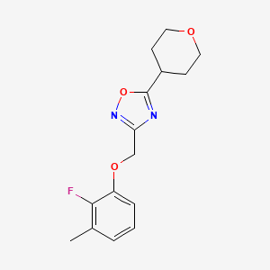 molecular formula C15H17FN2O3 B7643529 3-[(2-Fluoro-3-methylphenoxy)methyl]-5-(oxan-4-yl)-1,2,4-oxadiazole 