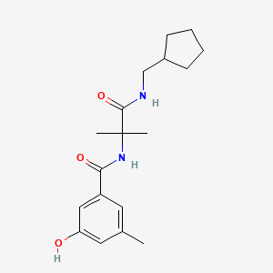 molecular formula C18H26N2O3 B7643575 N-[1-(cyclopentylmethylamino)-2-methyl-1-oxopropan-2-yl]-3-hydroxy-5-methylbenzamide 