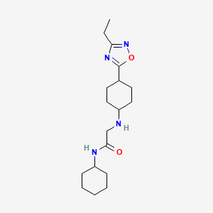 molecular formula C18H30N4O2 B7643648 N-cyclohexyl-2-[[4-(3-ethyl-1,2,4-oxadiazol-5-yl)cyclohexyl]amino]acetamide 