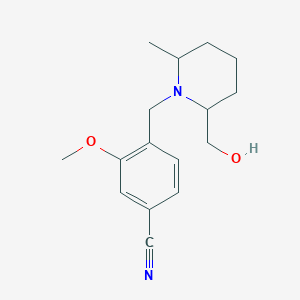 molecular formula C16H22N2O2 B7643684 4-[[2-(Hydroxymethyl)-6-methylpiperidin-1-yl]methyl]-3-methoxybenzonitrile 