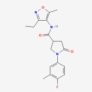 molecular formula C18H20FN3O3 B7643708 N-(3-ethyl-5-methyl-1,2-oxazol-4-yl)-1-(4-fluoro-3-methylphenyl)-5-oxopyrrolidine-3-carboxamide 