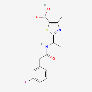 molecular formula C15H15FN2O3S B7643793 2-[1-[[2-(3-Fluorophenyl)acetyl]amino]ethyl]-4-methyl-1,3-thiazole-5-carboxylic acid 