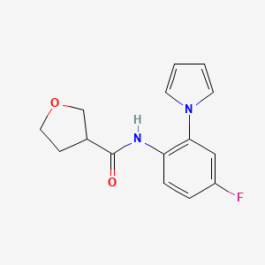 molecular formula C15H15FN2O2 B7643820 N-(4-fluoro-2-pyrrol-1-ylphenyl)oxolane-3-carboxamide 