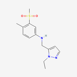 molecular formula C14H19N3O2S B7643825 N-[(2-ethylpyrazol-3-yl)methyl]-4-methyl-3-methylsulfonylaniline 