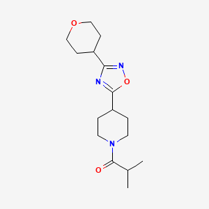 molecular formula C16H25N3O3 B7644165 2-methyl-1-[4-(3-tetrahydro-2H-pyran-4-yl-1,2,4-oxadiazol-5-yl)piperidino]-1-propanone 