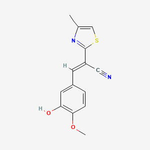 molecular formula C14H12N2O2S B7644252 (E)-3-(3-hydroxy-4-methoxyphenyl)-2-(4-methyl-1,3-thiazol-2-yl)prop-2-enenitrile 