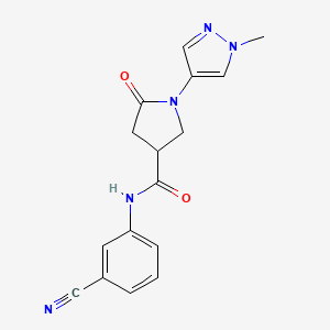 molecular formula C16H15N5O2 B7644277 N-(3-cyanophenyl)-1-(1-methylpyrazol-4-yl)-5-oxopyrrolidine-3-carboxamide 