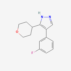 molecular formula C14H15FN2O B7644633 4-(3-fluorophenyl)-5-(oxan-4-yl)-1H-pyrazole 