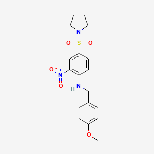 molecular formula C18H21N3O5S B7644987 N-[(4-methoxyphenyl)methyl]-2-nitro-4-pyrrolidin-1-ylsulfonylaniline 