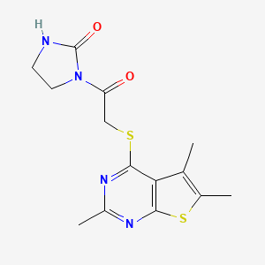 molecular formula C14H16N4O2S2 B7645059 1-[2-(2,5,6-Trimethylthieno[2,3-d]pyrimidin-4-yl)sulfanylacetyl]imidazolidin-2-one 