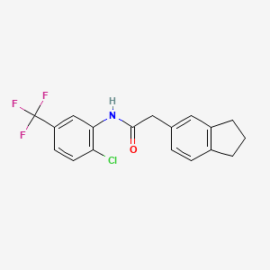 molecular formula C18H15ClF3NO B7645675 N-[2-chloro-5-(trifluoromethyl)phenyl]-2-(2,3-dihydro-1H-inden-5-yl)acetamide 