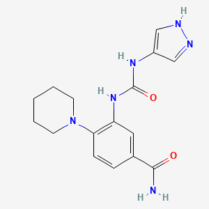 molecular formula C16H20N6O2 B7646475 4-piperidin-1-yl-3-(1H-pyrazol-4-ylcarbamoylamino)benzamide 