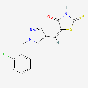 molecular formula C14H10ClN3OS2 B7646603 (5E)-5-[[1-[(2-chlorophenyl)methyl]pyrazol-4-yl]methylidene]-2-sulfanylidene-1,3-thiazolidin-4-one 