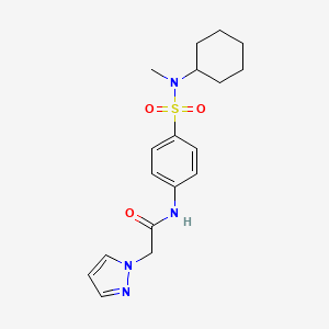 molecular formula C18H24N4O3S B7646659 N-[4-[cyclohexyl(methyl)sulfamoyl]phenyl]-2-pyrazol-1-ylacetamide 