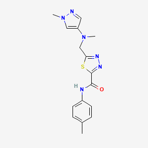 molecular formula C16H18N6OS B7647237 5-[[methyl-(1-methylpyrazol-4-yl)amino]methyl]-N-(4-methylphenyl)-1,3,4-thiadiazole-2-carboxamide 