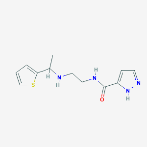 molecular formula C12H16N4OS B7647243 N-[2-(1-thiophen-2-ylethylamino)ethyl]-1H-pyrazole-5-carboxamide 